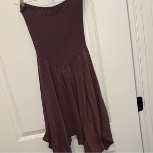 Smocked Strapless Midi Dress in Deep Brown